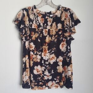Poppi Womens Floral Ruffle Sleeve Top. Size PM